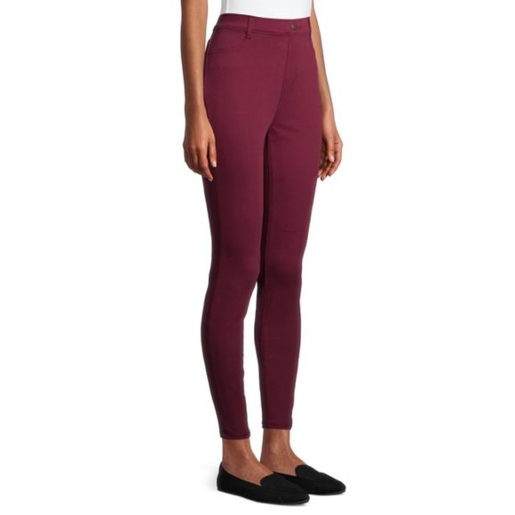 Time and Tru Women's High Rise Jeggings Burgundy Brick - Picture 2 of 7